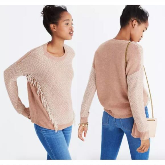 Madewell Reverse-Diamond Fringe Pullover Sweater - Picture 1 of 8
